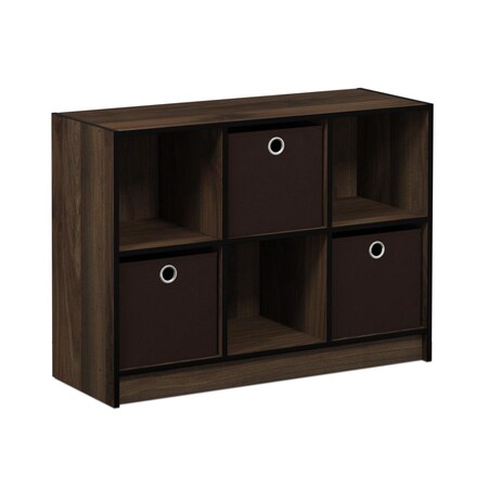 Furinno 99940CWN-DBR 3 x 2 Basic Bookcase Storage with Bins - Columbia Walnut & Dark Brown 99940CWN/DBR